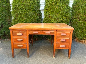 Large Vintage Mission Style Solid Oak Desk