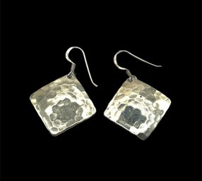 Vintage Sterling Silver Diamond Shaped Hammered Dangle Earrings