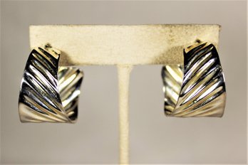 Large Sterling Silver Fanned Out Pierced Hoop Earrings