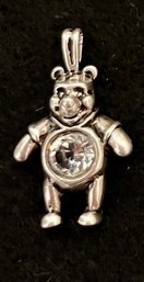 Vintage 925 Sterling Silver Pendant - Disney Winnie The Pooh Bear - Shiny Stone - 1 1/8 H X 5/8 Widest