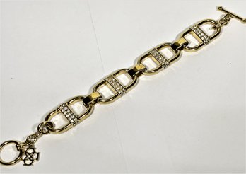 Designer Gold Tone Rhinestone Link Bracelet