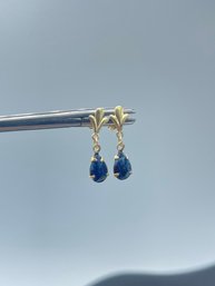 Wonderful 14k Yellow Gold & Blue Lapis Lazuli Stud Drop Earrings