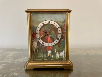 Vintage Hamilton Watch Company Fox Hunting Scene Brass Mantel Clock, Swiss Made