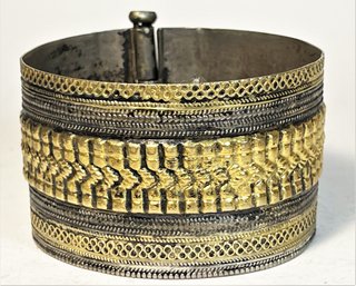 Ethnographic Gold And Silver Cuff Bracelet 8' X 1 1/2' 48.7 G