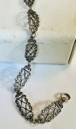 VINTAGE SIGNED BEAU STERLING SILVER FILLIGREE LINK BRACELET