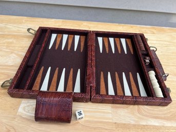 Vintage Backgammon Set Faux Alligator Case