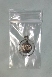 Mid Century Unmarked Silver Monogramed Pendant