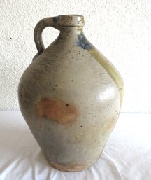 Large Ovoid Stoneware Jug With Blue Paint And Streaks