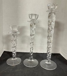 Kosta Boda A. Wahlstrom Cypress Crystal Small, Medium & Large Candlesticks 69420, 69421 & 69422. FL/C2