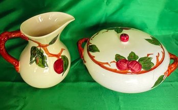 1940s-1960s Franciscan Apple Pattern Ceramic Pitcher & Covered Dish-Lot 3pcs