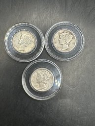 3 Mercury Dimes 1944, 1944-D, 1944-S