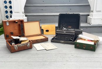 Vintage Assortment - Royal Typewriter, Paints In Box, And Binoculars