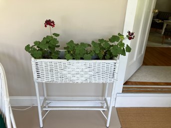 Vintage White Wicker Planter Stand