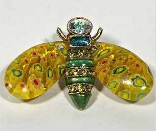 Signed Sweet Romance Art Glass Gold Tone Bug Pin