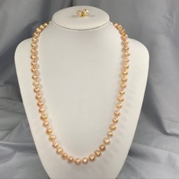 Wonderful Genuine Cultured Baroque Pink Pearl Necklace & Earring Set - Necklace Is 18' Long - Never Worn