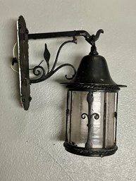 Wrought Iron Tudor Wall Lantern Sconce With Curved Glass