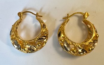 GORGEOUS 18K GOLD OVER STERLING SILVER TWO TONE OPEN HOOP EARRINGS