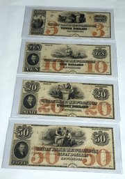 Ultra Rare Pre Civil War Ca. 1850 NEW LONDON UNION BANK PAPER NOTE SET- $3, $10, $20, $50- HIGH GRADE!