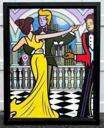 An Original Pop Art Canvas Print With Applique, 'Terrace Dancing,' Signed And Numbered By Jozza (Contemporary)