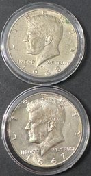 Lot Of 2 Kennedy Half Dollars 40% Silver 1967, 1968-D