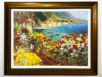 A Vintage Oilette Canvas Print, Cinque Terra Landscape, Signed And Numbered By Artist