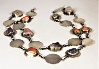 Hand Crafted Sterling Silver Necklace Having Coral Stones (missing Jump Ring)