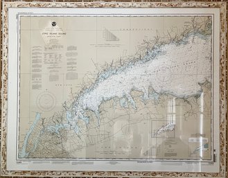 A Nautical Map Of Long Island Sound With Rustic Frame