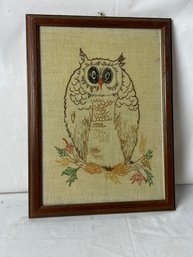 Owl Sewed Artwork And Frame