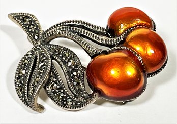 Signed Judith Jack Sterling Silver Fruit Brooch Marcasites