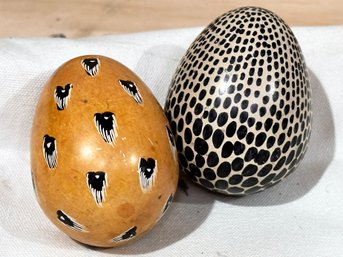 Carved And Painted Stone Egg Scuptures