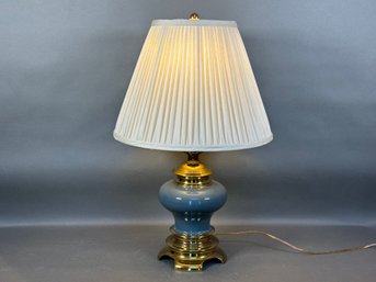 A Quality Table Lamp In Brass & Ceramic By Ethan Allen