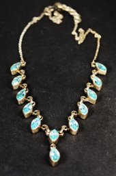 18' Long Sterling Silver Blue Topaz Jeweled Necklace W Drop Pendant