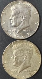 Lot Of 2 Kennedy Half Dollars 40% Silver 1967, 1968-D