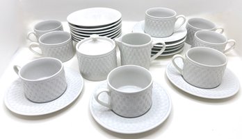 Oneida Magesticware Basketweave Teacups With Saucers, Dessert Bowls, Creamer & Sugar Bowl