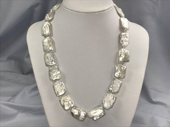 Fabulous Natural Formed Flat Pearl Cultured Baroque Necklace With Sterling Clasp - Fantastic Look - 16' Long