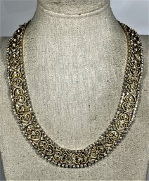 Signed AFJ Gold Tone Rhinestone Collar Choker Necklace