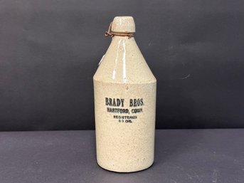 Vintage Crock Bottle: Brady Bros., Hartford, CT