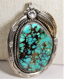 Large Sized Southwestern Native American Sterling Silver Turquoise Pendant