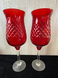 2 Piece Red Standing Vase