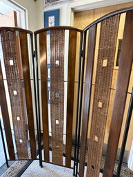 3 Panel Wicker And Metal Screen