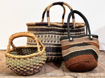 A Trio Of Beautiful Woven Bags And A Basket