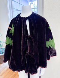 Vintage Children's Or Young Adults Decorative Cape With Hand Sewn Appliques On Velvet