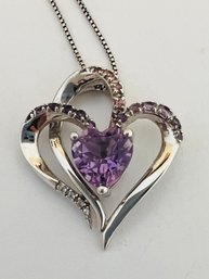 BEAUTIFUL STERLING SILVER AMETHYST & DIAMOND ACCENT HEART NECKLACE