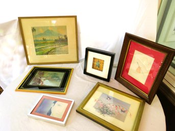 Assorted Asian Framed Art 6 Pieces Some Signed