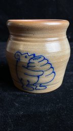 Adorable Blue Teddy Bear Crock Vase Salt Glazed 1995