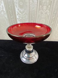 Red Glass Standing Dish