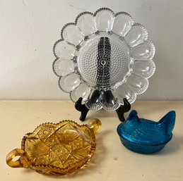 Pretty Vintage Glass Lot ~ Westmoreland Blue Hen, Egg Dish & More ~