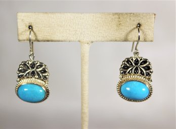 Sterling Silver Turquoise Pierced Earrings Ear Pendants