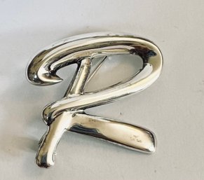 VINTAGE SIGNED STERLING SILVER LARGE LETTER R BROOCH