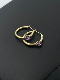 Wonderful Amethyst & 14k Yellow Gold Hoop Earrings